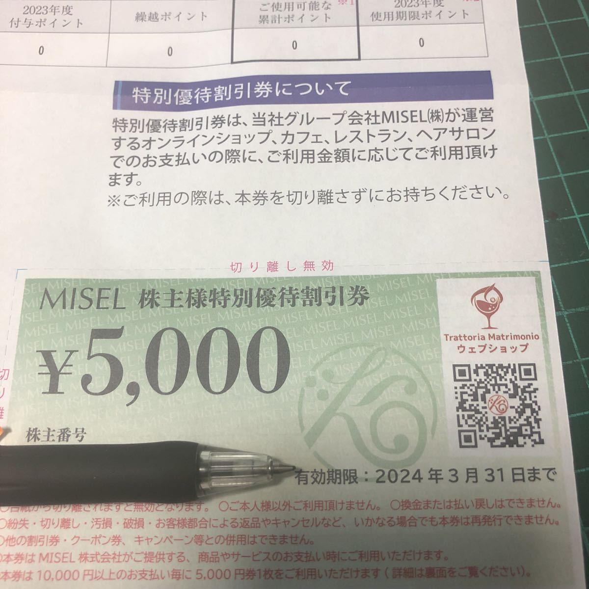 MRKホールディングス株主優待券 MISEL5000円分_画像1