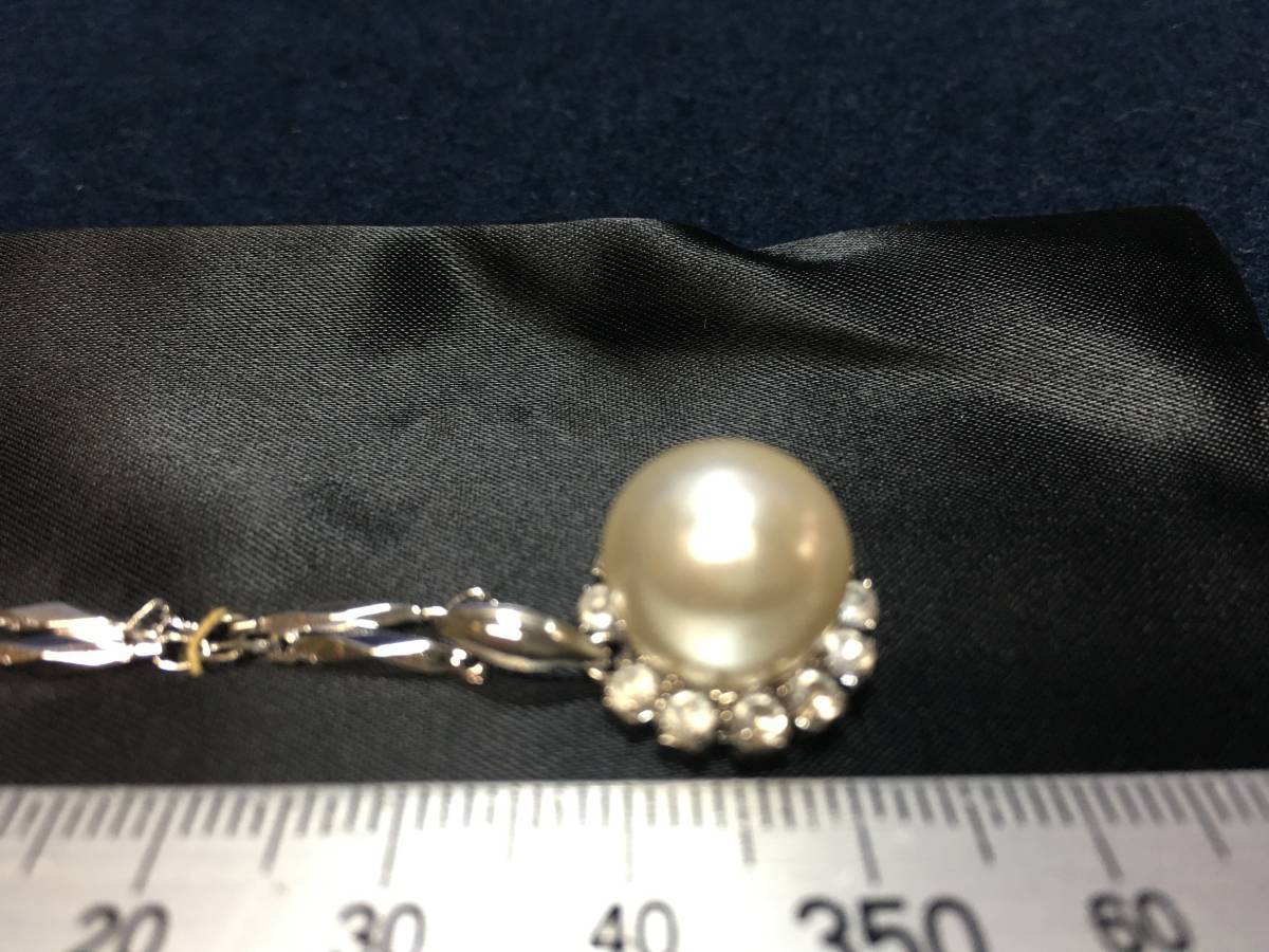  ornament accessory chain necklace small eyes around pearl charm top attaching Cubic Zirconia silver color iron metal lady's rare article F