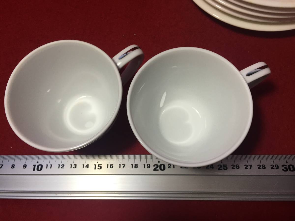 難有り 合わせセット 5個 5客組 カップ&ソーサー ノリタケ Noritake JAPAN 9691 Bone China ティーカップ コーヒーカップ 白磁 銀彩 模様_画像7