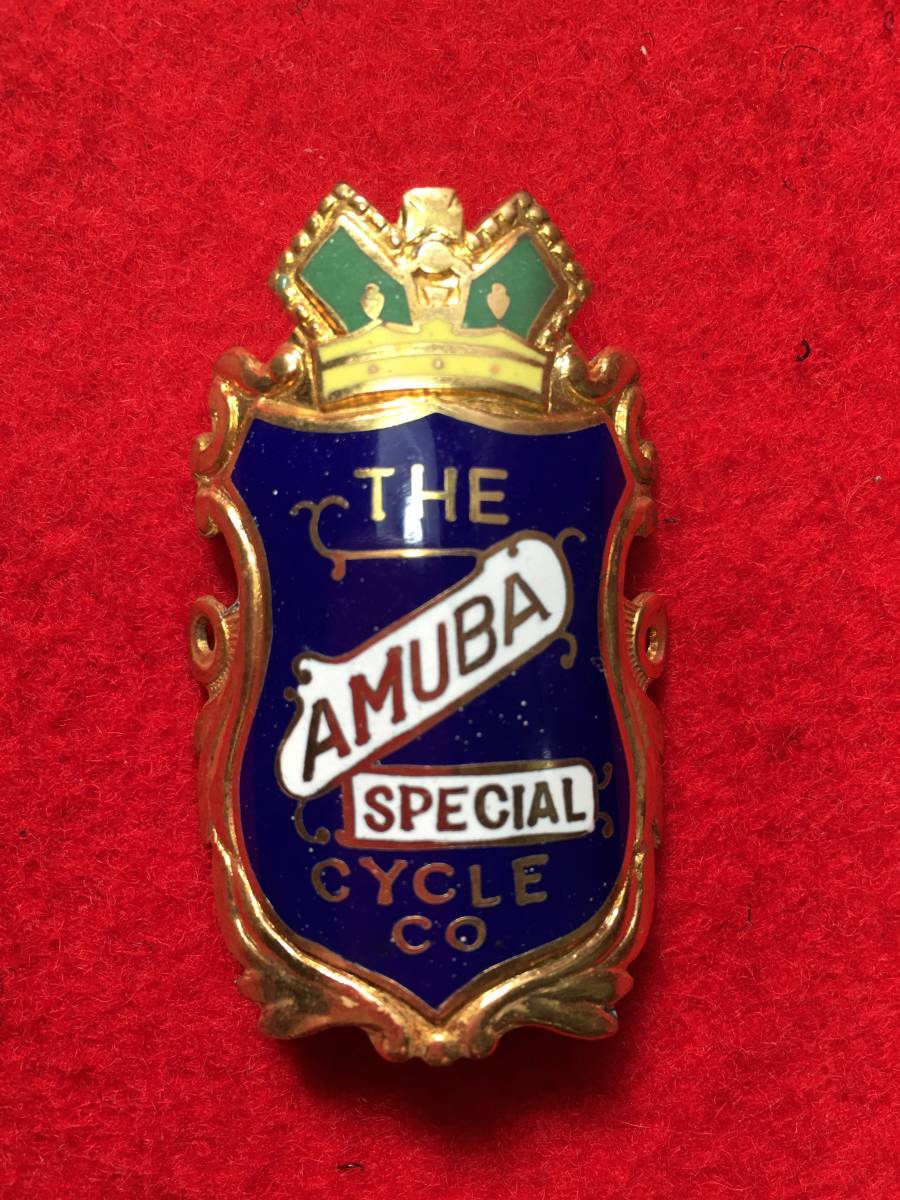 デッドストック品 未使用 自転車 旧車 ヘッドマーク エンブレム THE AMUBA SPECIAL CYCLE CO 当時物 金属製 王冠 マーク パーツ 部品 廃盤_画像1