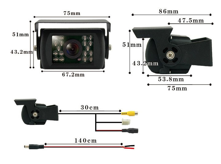 暗視対応バックカメラ 12V/24V車対応 重機、バスなどにお勧め ガイドライン表示あり 電源ケーブル付き　GWBK700_画像4