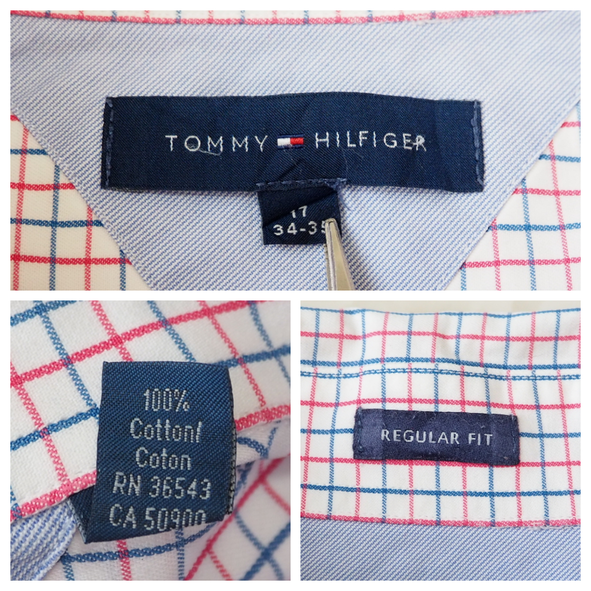 ☆送料無料☆ TOMMY HILFIGER トミーヒルフィガー USA直輸入 古着 長袖 チェック レギュラーフィット ボタンダウン シャツ メンズ 17 中古_画像8