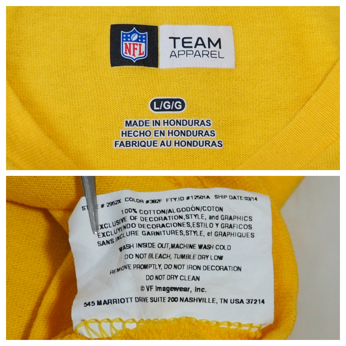 ☆送料無料☆ NFL TEM APPAREL USA直輸入 古着 半袖 MINNESOTA VIKINGS ミネソタ・バイキングス Tシャツ メンズ L イエロー トップス 中古_画像7