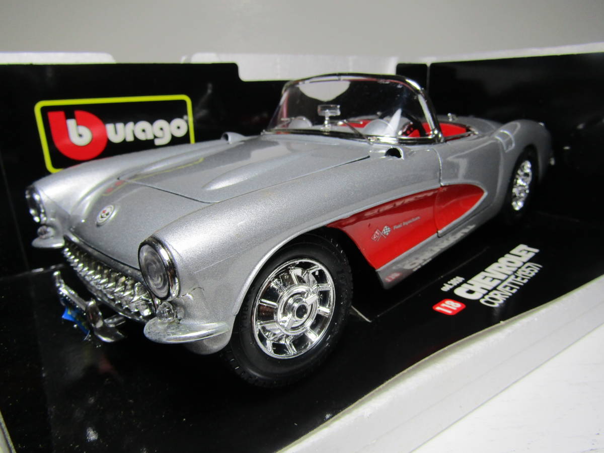 Chevrolet Corvette 1/18 シボレー 1957 C1 初代 コルベット V8 ビンテージ Hot Rod 50s Made in Italy イタリア製 当時物 銀X赤