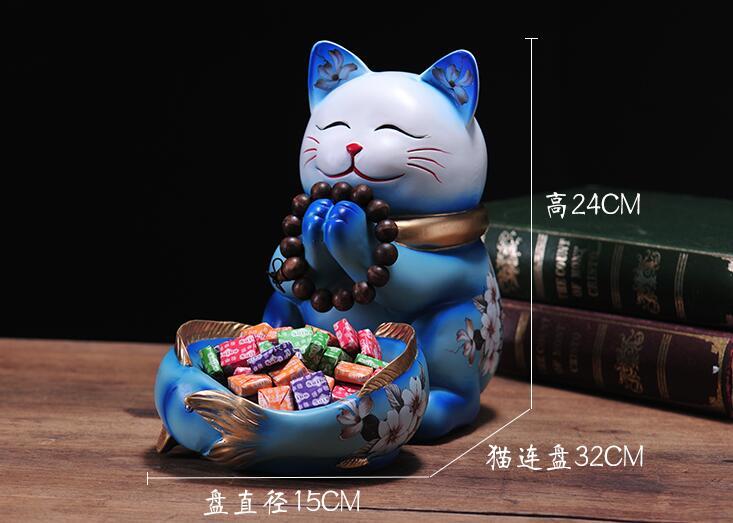 美品 招き猫の置物アイデア家の玄関装飾品の下駄箱の鍵の収納盤 3色選択可 ブルー*ホワイト_画像4