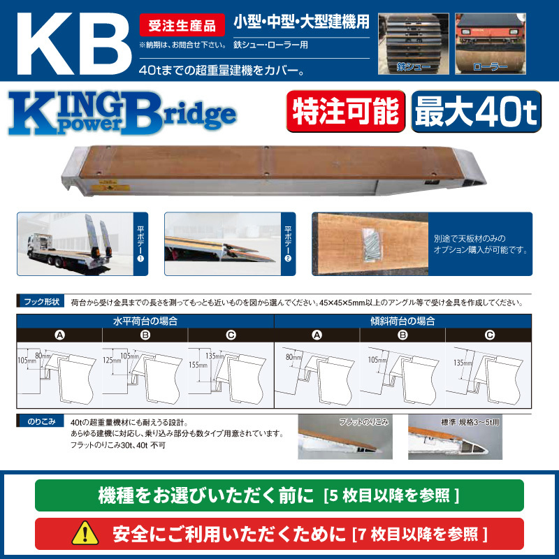 4t/セット◆有効長1.8m（1800mm）◆有効幅24cm（240mm）　昭和アルミブリッジ・KB-180-24-4.0（ツメ式・木張り）4トン/2本組 4.0t ユンボ等_画像3