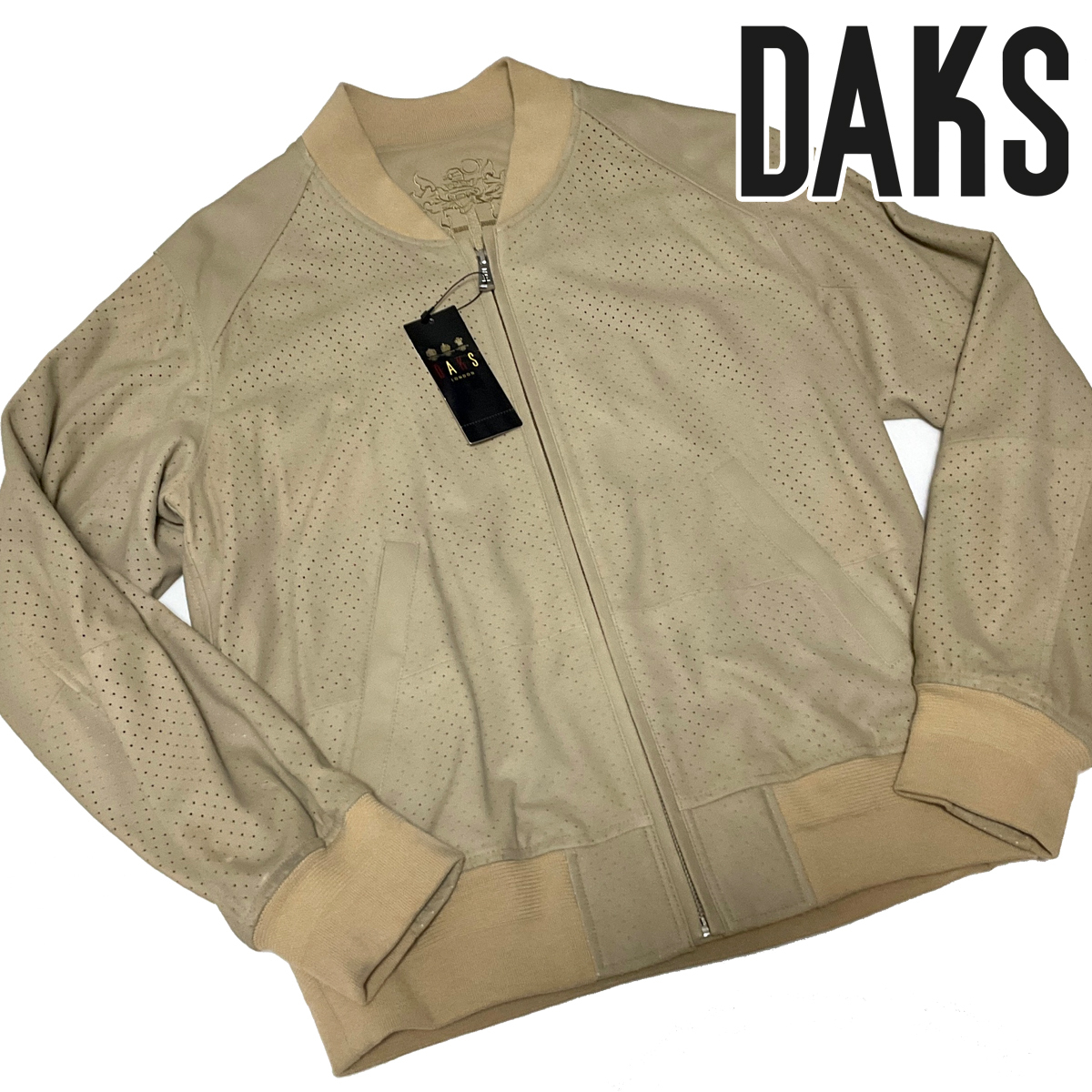 DK62M 新品 定価29.7万 オンワード樫山 DAKS ダックス 秋冬春 パンチングレザー ブルゾン やぎ革 ライトグレー M 訳あり_画像1