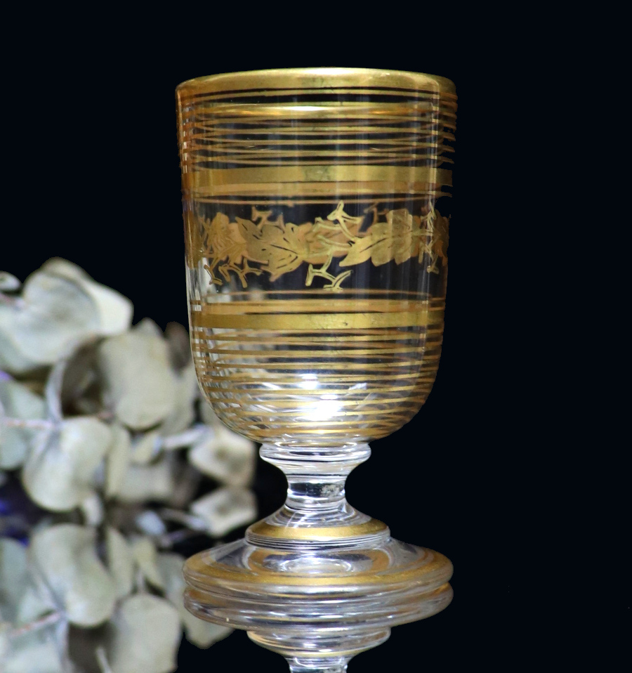 春海好み オールド・バカラ (BACCARAT) 明治 1900年頃 金彩装飾 猪口 日本酒 グラス ショット リキュール ポット ゴールド アンティーク_画像3