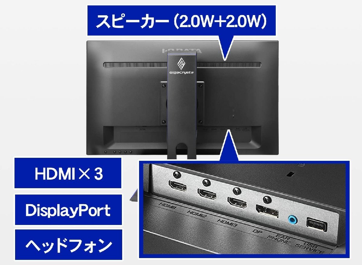 IODATA ゲーミングモニター 23.8インチ EX-LDGCQ241DB GigaCrysta WQHD ADSパネル スピーカー/リモコン/高さ調整/縦横回転 2023/4~3年保証_画像5