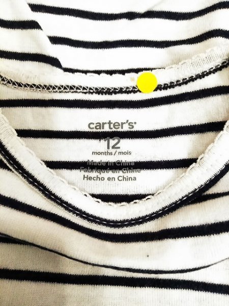 KU0280 ○送料無料 古着 carter's カーターズ 長袖 ロンパース サイズ75cm 白 紺 ボーダー 綿100% スナップボタン オムツ交換_画像7