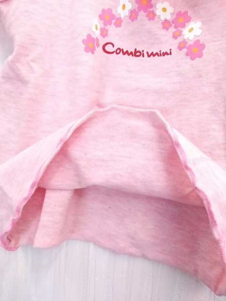 KU0995 ○送料無料 古着 Combi mini コンビミニ ベビー 半袖 Tシャツ ピンク 花プリント 裾フリル 肩スナップボタン 袖口 裾 メロウ_画像5