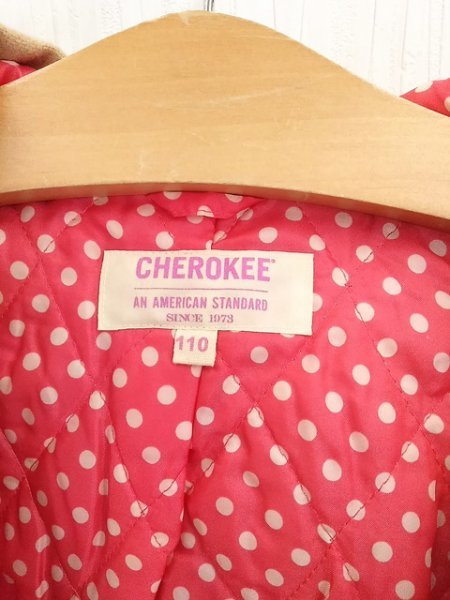 KU1174 * бесплатная доставка б/у одежда CHEROKEE Cherokee Kids полупальто "даффл коут" размер 110cm бежевый стеганое полотно точка подкладка сохранение тепла соединять ...