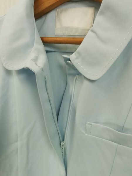 LU0327 ○送料無料 古着 レディース ナース服 Lサイズ 水色 ナースジャケット ファスナー 介護服 作業用 ナースウェア 半袖 看護の画像5