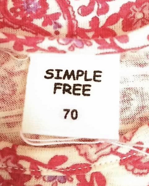 KU0873 ○送料無料 古着 SIMPLE FREE シンプルフリー ノースリーブ Tシャツ サイズ70㎝ ペイズリー柄 袖にシフォン付き アイボリー 赤_画像7