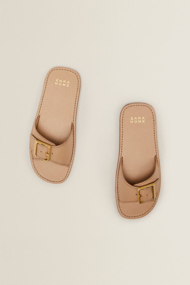 new goods 39 ZARA HOME Zara Home buckle attaching leather sandals mules room shoes slippers lounge wear Home wear natural 