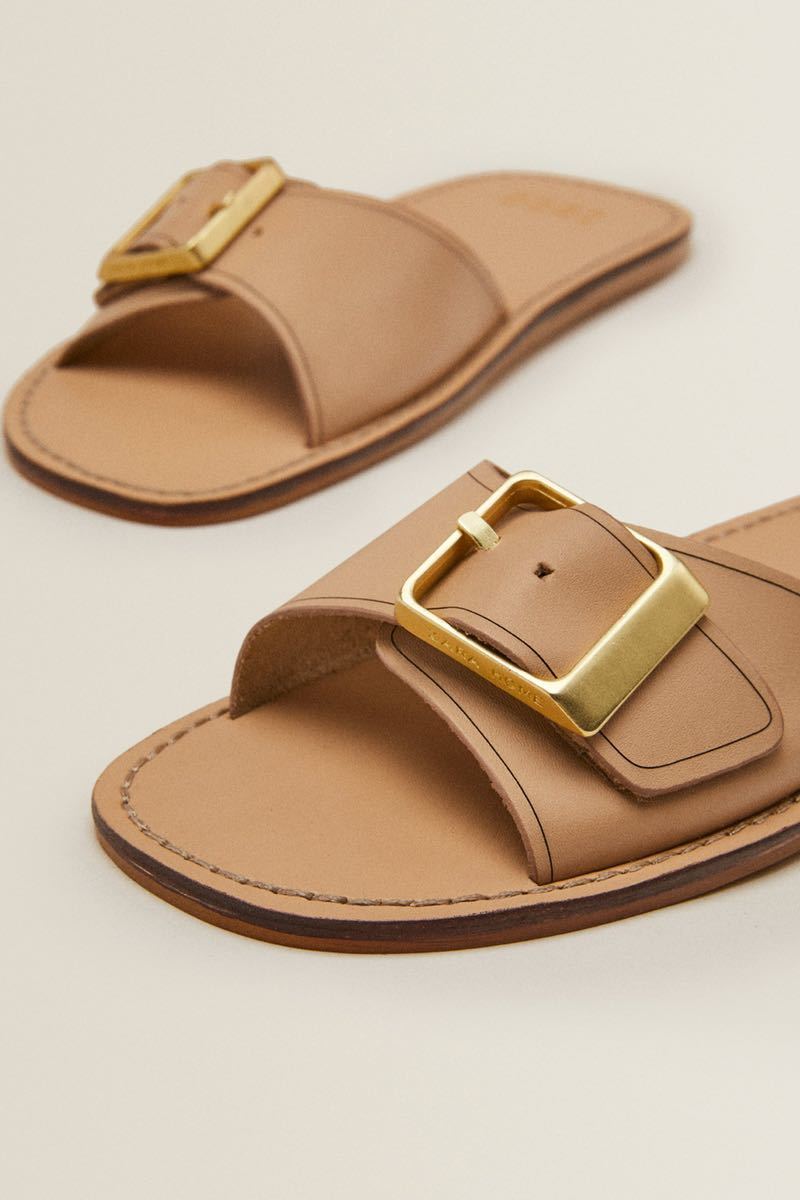  new goods 39 ZARA HOME Zara Home buckle attaching leather sandals mules room shoes slippers lounge wear Home wear natural 