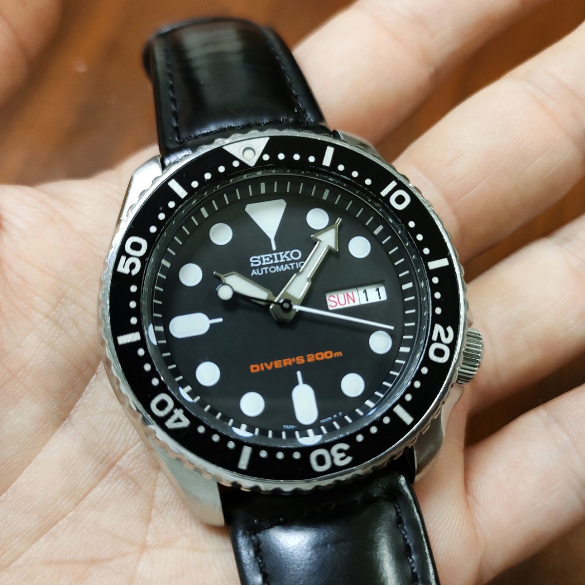 SEIKO SKX007KD セイコーブラックボーイ 機械式 自動巻き 腕時計 革