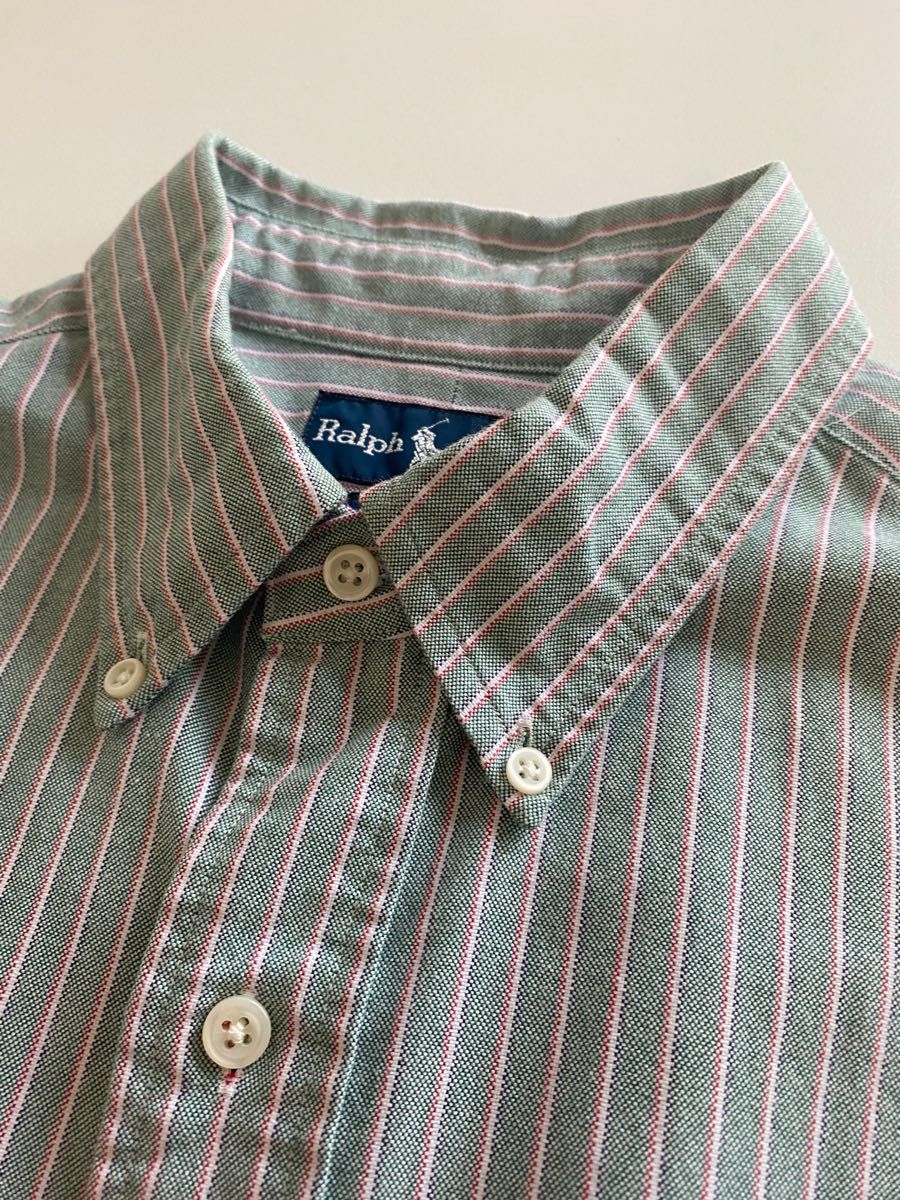 ポロラルフローレン　オックスフォードシャツ　ボタンダウンシャツLサイズ　グリーンストライプ　美品
