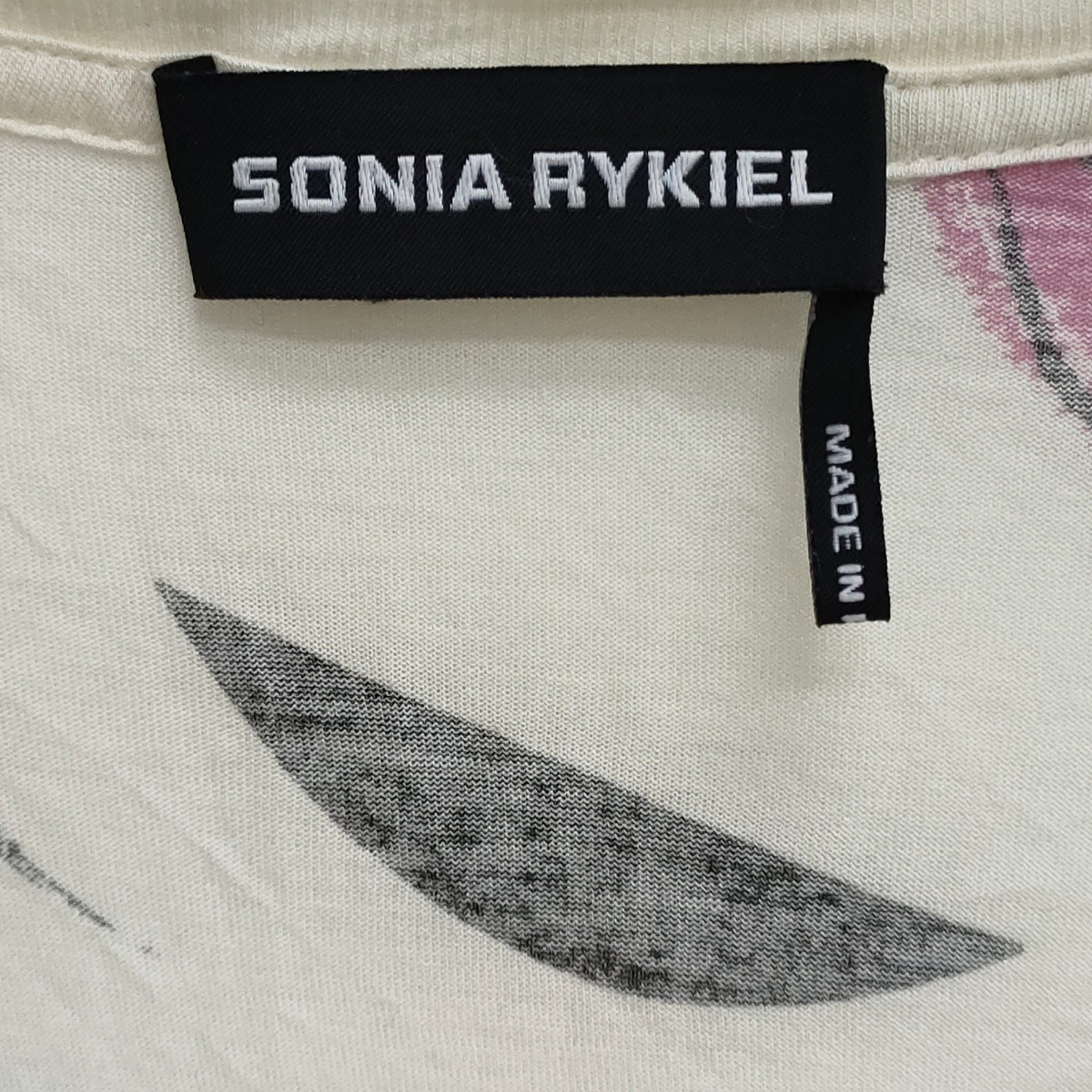 SONIA RYKIEL / ソニアリキエル レディース トップス 半袖Tシャツ Mサイズ ポルトガル製 アイボリー×総柄 I-2606_画像3