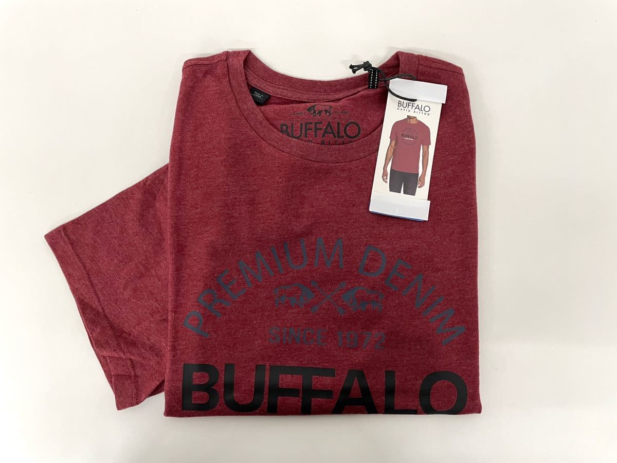 新品■BUFFALO バッファロー メンズ 半袖シャツ Tシャツ XL えんじ 赤系 ロゴシャツ 大きいサイズ_画像1