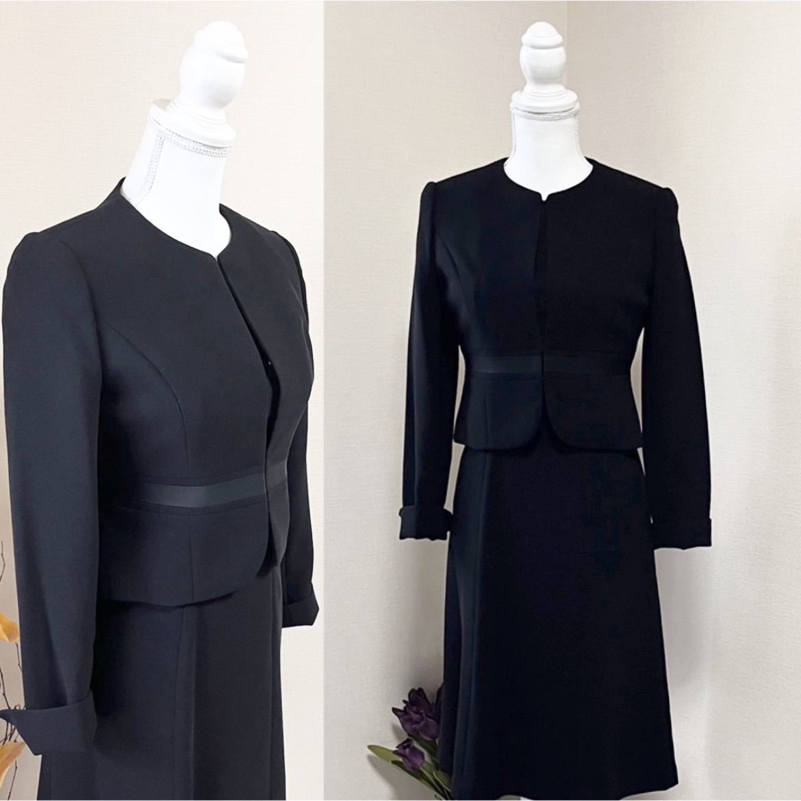 美品!マリクレール 高級 喪服 礼服 ブラックフォーマル 通年用 スーツ