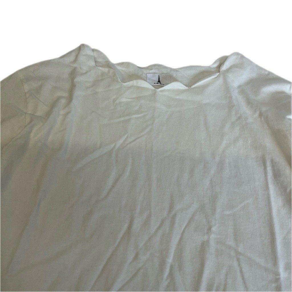 即納★レディース  波襟 デザイン 七分丈 ホワイト Tシャツ 韓国 原宿 可愛い シンプル