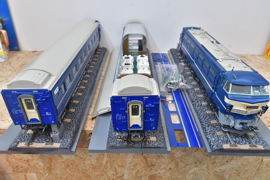 EF6643　ブルートレイン　あさかぜ　鉄道模型　食堂車　寝台車　線路　大きい　列車　車両　サイズ　全長　約５３ｃｍ～６３ｃｍ