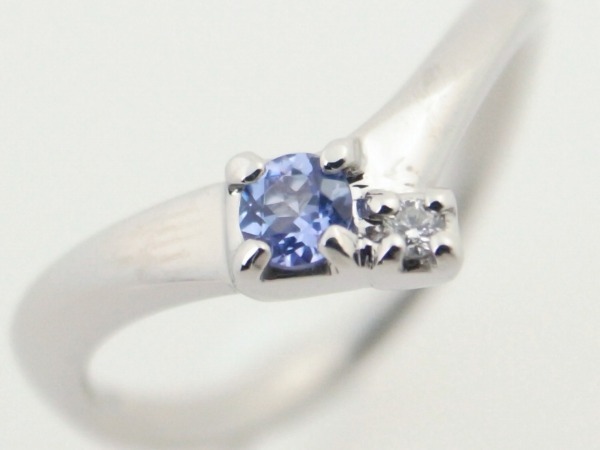 レディース 指輪 カラーストーン 青石 ダイヤモンド リング 10号 Pt950(プラチナ 白金) 4℃ ヨンドシー 中古 質屋出品 USED
