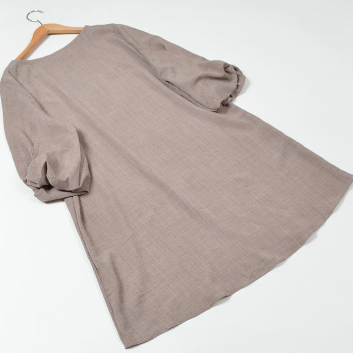  new goods *L~LL sleeve ribbon tunic One-piece 7 minute sleeve lady's flair beautiful . large size easy spring summer / mocha / mail service possible /11064330