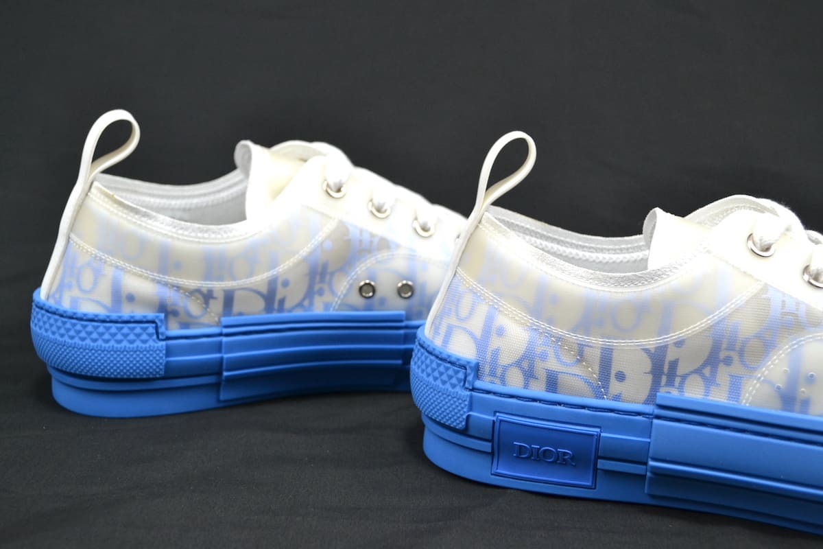 新品 定価約12万 DIOR B23 Low Top Sneaker WHITE BLUE ディオール B23 ロートップ スニーカー オブリーク キャンバス　ホワイト ブルー 42_画像4