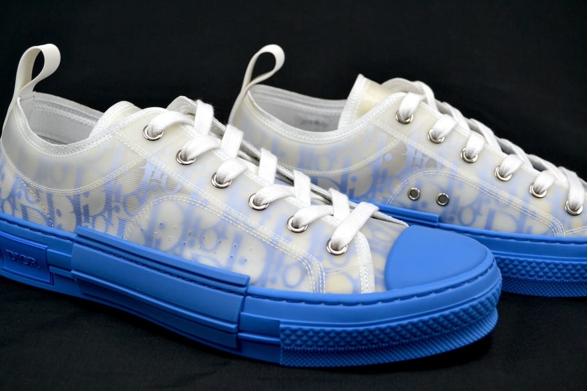 新品 定価約12万 DIOR B23 Low Top Sneaker WHITE BLUE ディオール B23 ロートップ スニーカー オブリーク キャンバス　ホワイト ブルー 42_画像3