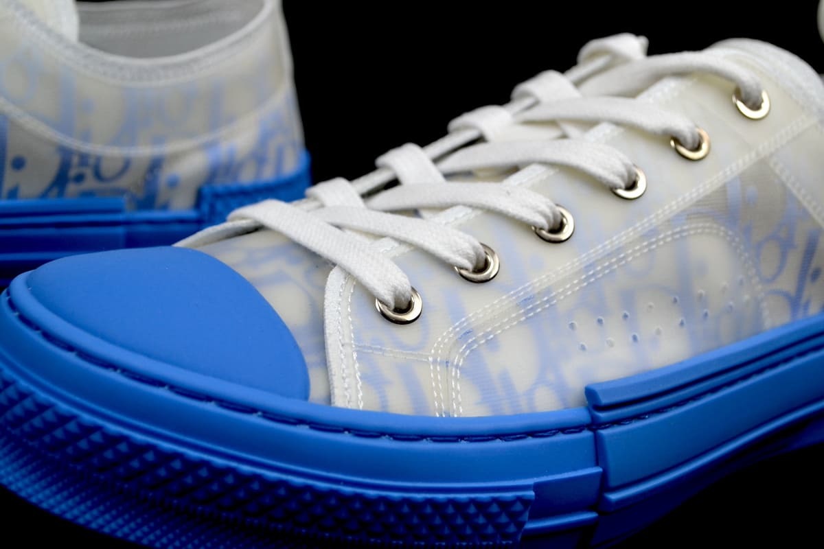 新品 定価約12万 DIOR B23 Low Top Sneaker WHITE BLUE ディオール B23 ロートップ スニーカー オブリーク キャンバス　ホワイト ブルー 42_画像8