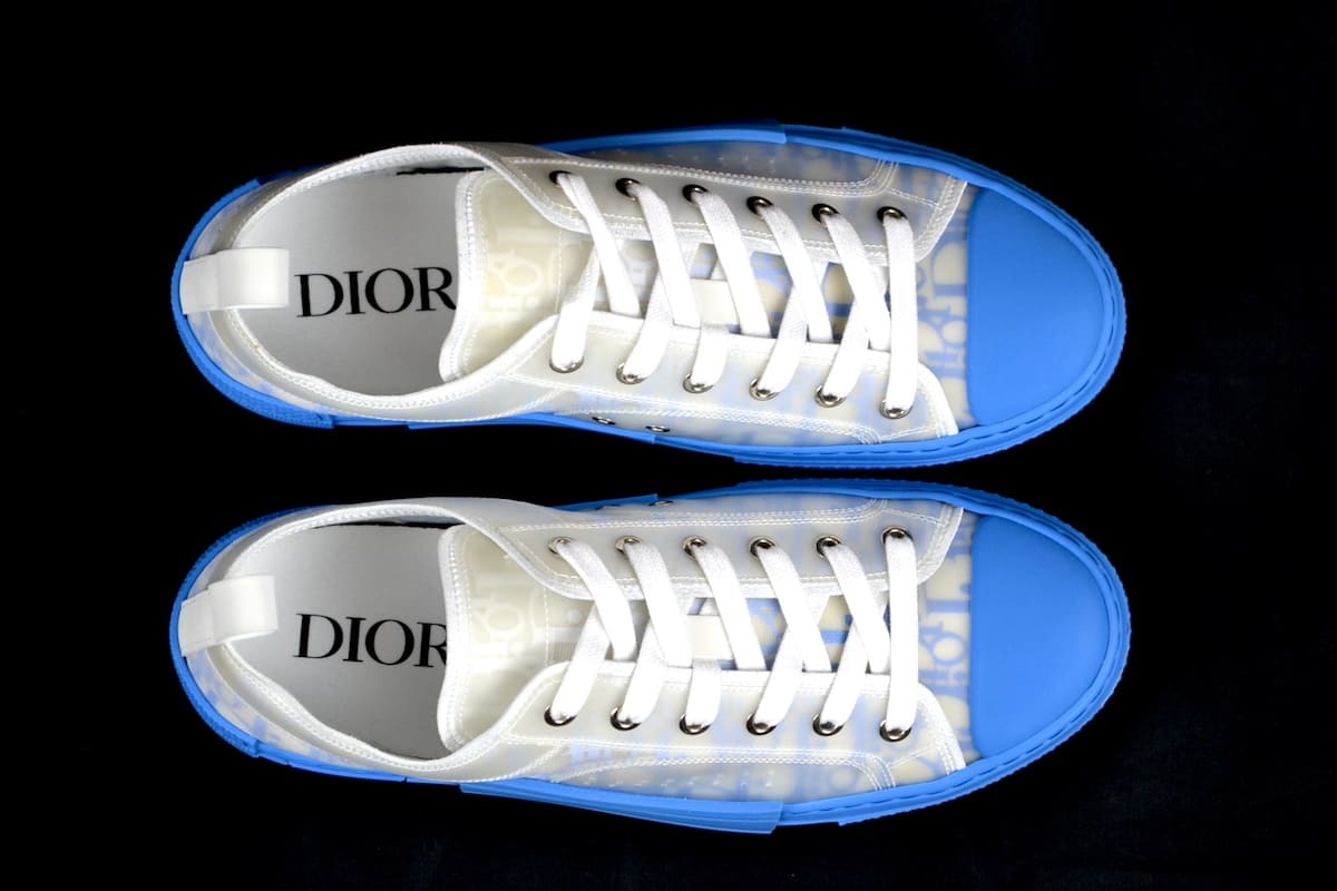新品 定価約12万 DIOR B23 Low Top Sneaker WHITE BLUE ディオール B23 ロートップ スニーカー オブリーク キャンバス　ホワイト ブルー 42_画像9