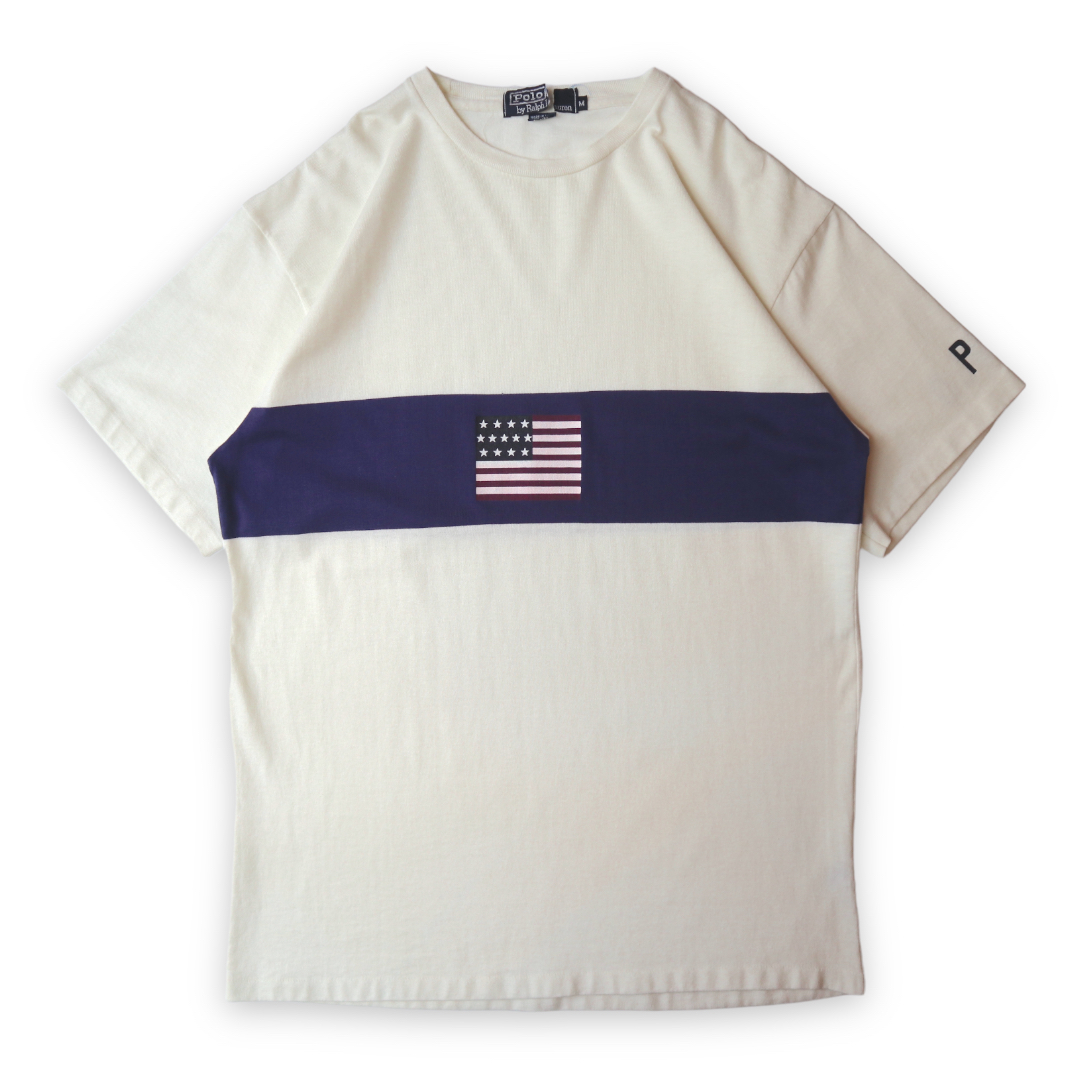 [生成り] 90s Polo by RalphLauren 星条旗 Tシャツ ヴィンテージ vintage ラルフローレン POLO USA製 POLOSPORT ポロスポーツ STADIUM RRL