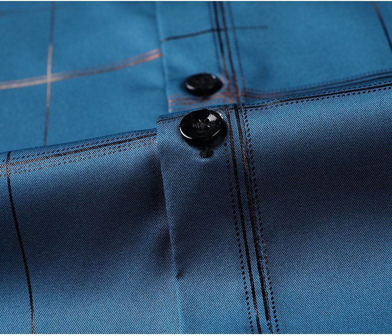 D858-2XL新品DCKMANY■箔押し 長袖シャツ メンズ ストライプ 格子柄シャツ ノーアイロン 夏 薄手シャツ シルクのような質感/ブルー_画像7