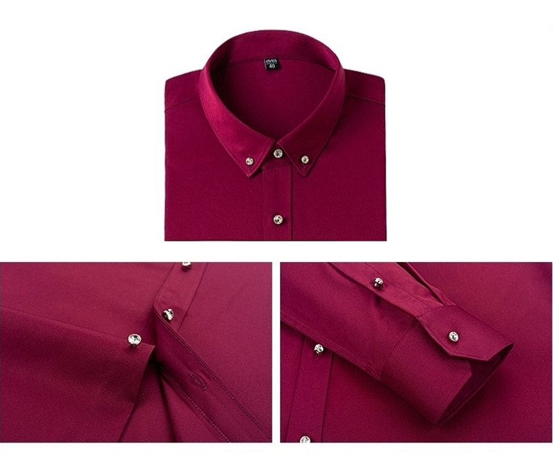 D619-3XL新品DCKMANY■長袖シャツ メンズ ドレスシャツ 無地 ノーアイロン ビジネス ワイシャツ シルクのような質感/ワインレッドの画像2