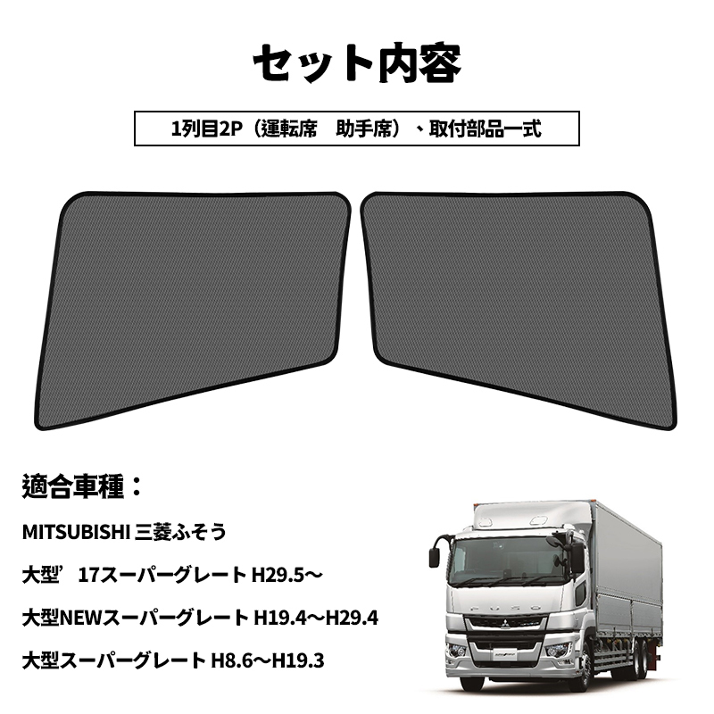 三菱ふそうスーパーグレート メッシュカーテン ネット トラック用 虫除け 遮光用 車中泊 日よけ 専用設計 運転席 助手席/左右セット Y475_画像5