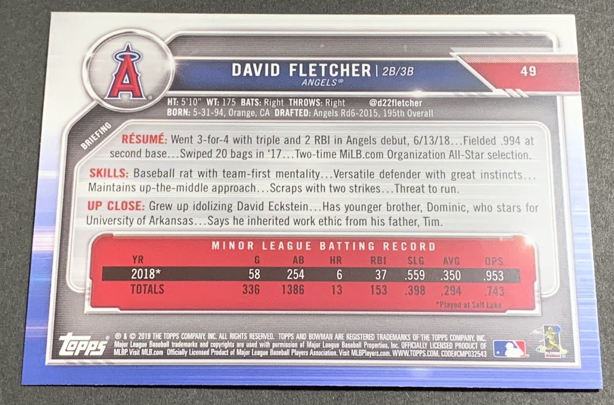 Bowman David Fletcher  RC Rookie Angels Topps MLB デビッド