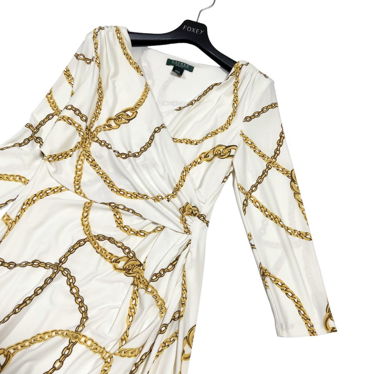LAUREN RALPH LAUREN DRESS チェーン柄 ワンピース カシュクール LAUREN RALPH LAUREN DRESS チェーン柄 ワンピース カシュクール