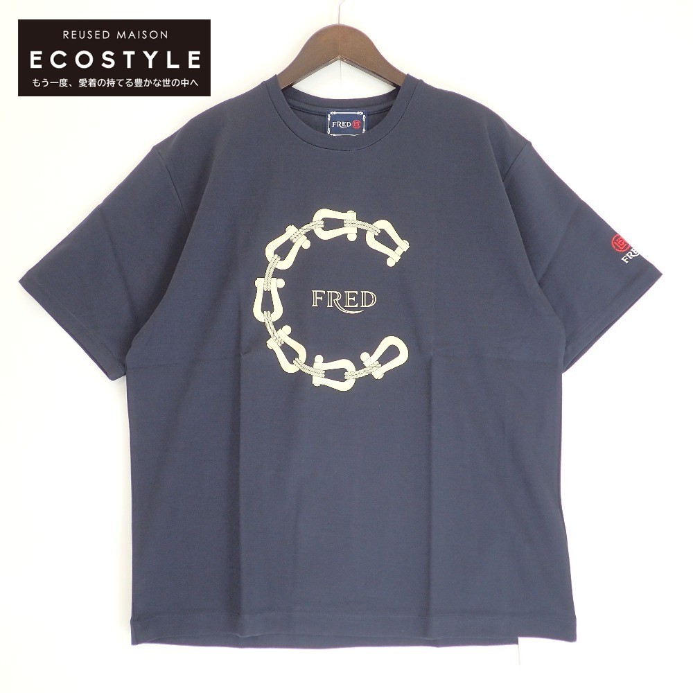 FRED Fred ×k Rod navy hose shoe design T-shirt navy M tops cotton men's used 