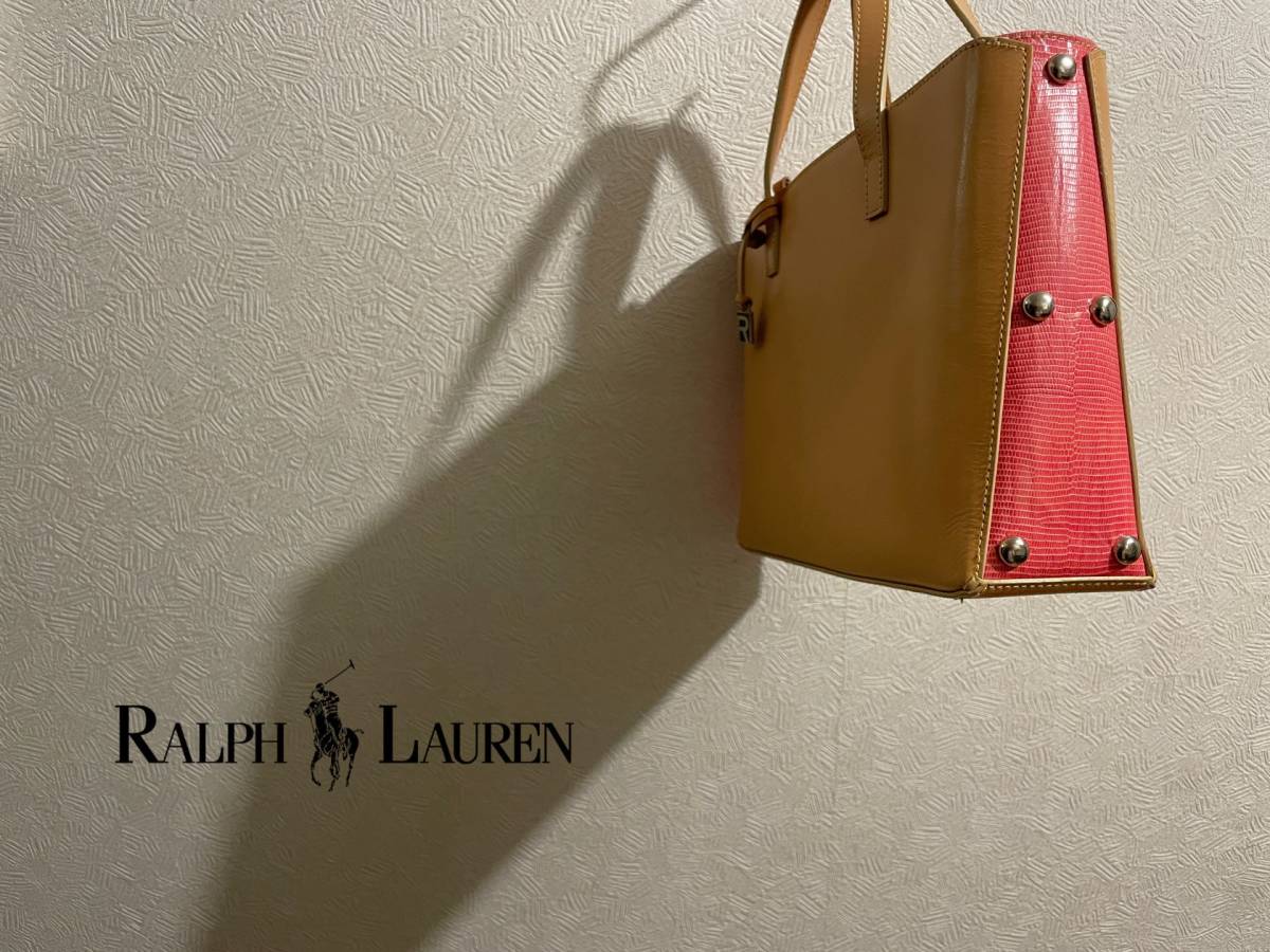 ◯ Ralph Lauren スタッズ レザー ハンド バッグ / ラルフローレン