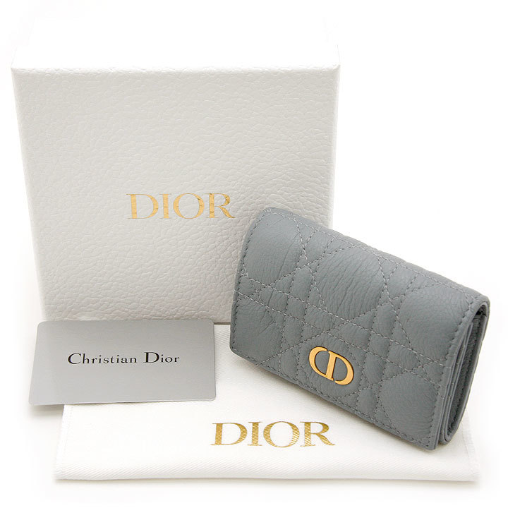 中古美品 ディオール カロ DIOR CARO XS ウォレット S5132UWHC クラウドブルー ミニ財布 コンパクト ブルー グレー イタリア製 CD_画像10