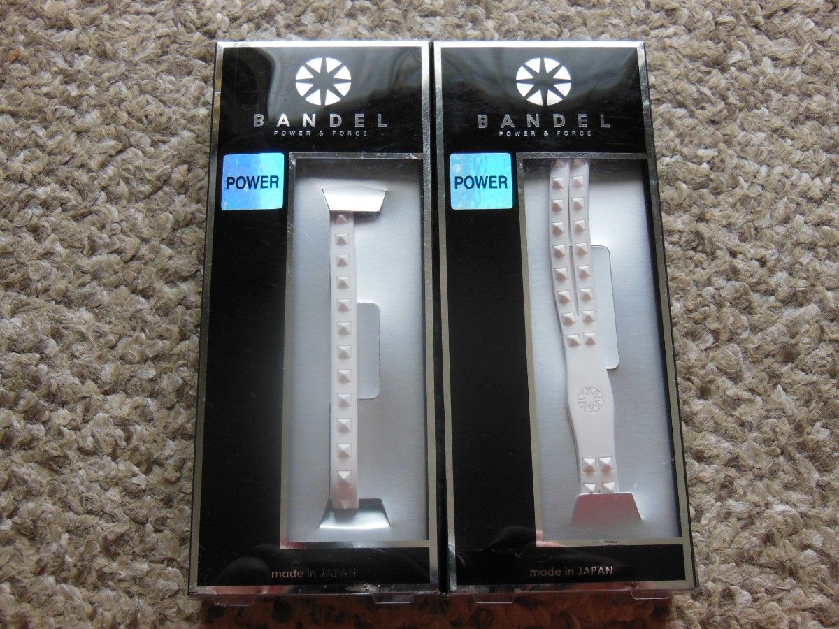 新品 BANDEL 2点セット ライン スタッズ ブレスレット+スタッズ アンクレット 白×白 Lサイズ