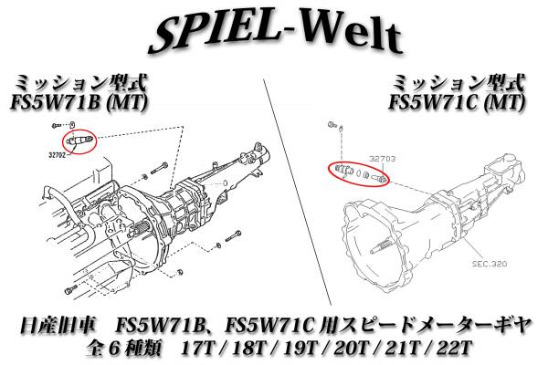 ◆ 日産旧車　FS5W71B、FS5W71C用スピードメーターギヤ 歯数20T ◆【日産純正新品】S130 / S30 / R30 / R31 / R32 / C110 / C210 / 810_画像2