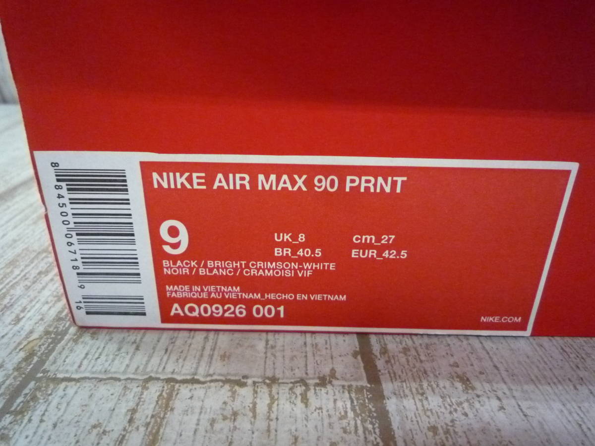 Ua7563-187♪【80】未使用に近い NIKE × ATMOS AIR MAX 90 PRNT WE LOVE NIKE US9 27㎝ AQ0926-001_画像4