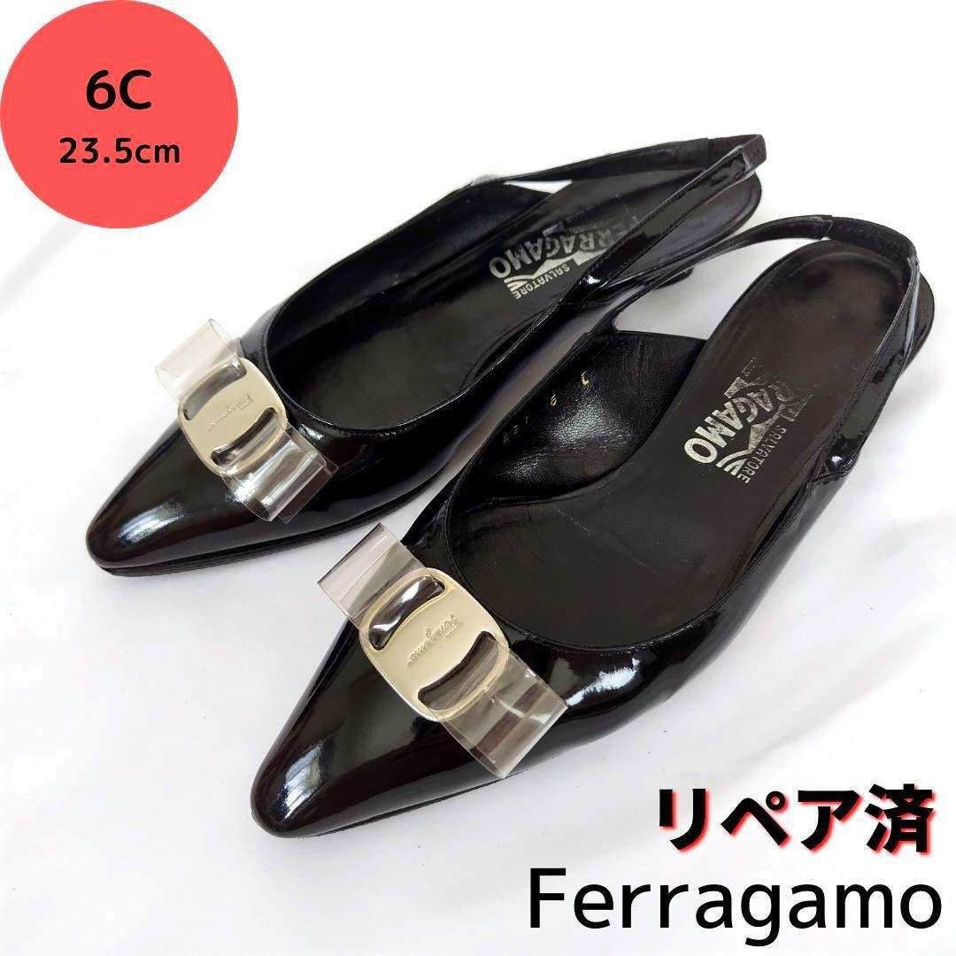 お得】 良品レア 黒 サンダル パンプス フェラガモ【Ferragamo】ヴァラ