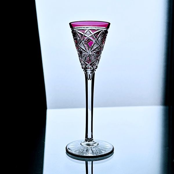 オールドバカラBaccarat☆ラニーLAGNY宝石のワイングラス ラグニールビー リキュールグラス赤ピンク被せローズ 19世紀フランスアンティーク_画像1