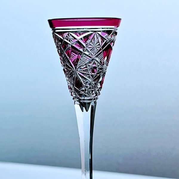 オールドバカラBaccarat☆ラニーLAGNY宝石のワイングラス ラグニールビー リキュールグラス赤ピンク被せローズ 19世紀フランスアンティーク_画像5