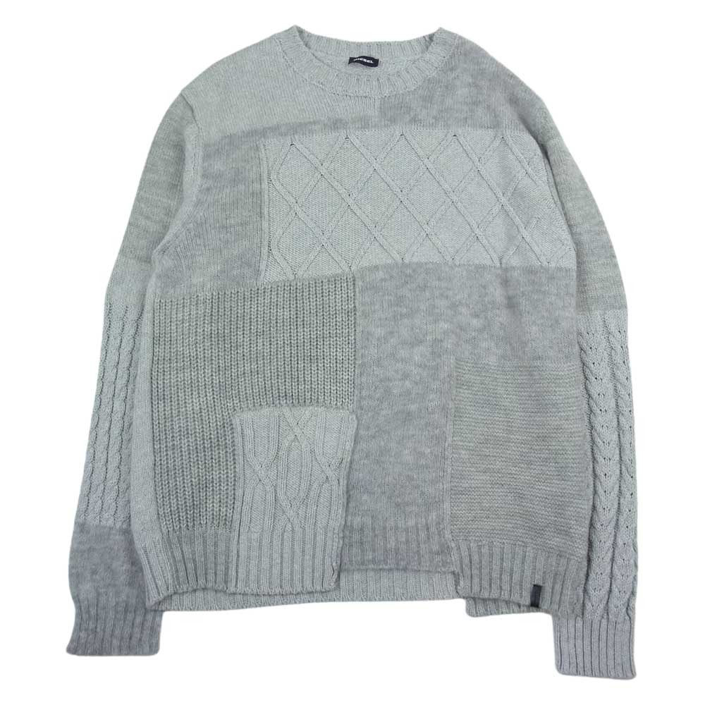 DIESEL ディーゼル パッチワーク ニット セーター グレー系 XL【中古】_画像1