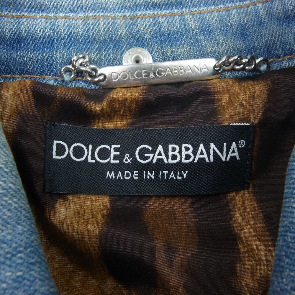 DOLCE&GABBANA ドルチェアンドガッバーナ 裏レオパード柄 デニムジャケット インディゴブルー系 38【中古】_画像4